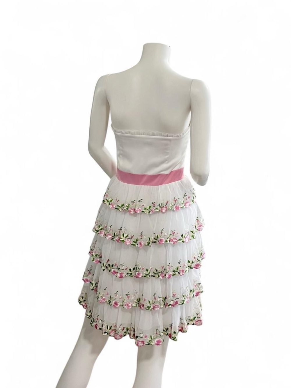 Betsey Johnson White & Pink Floral Tiered Party Dress with Bow - Picture 6 of 8